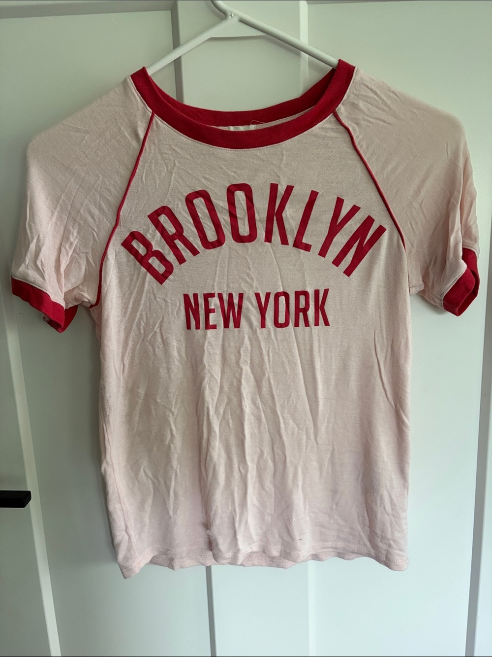 Brooklyn New York size small Ringer Tee - Pink with Red Trim